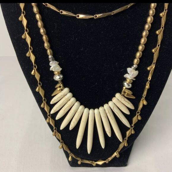 Stella And Dot Zuni Gold Tone Layered Multi Strand W/ Spikes Necklace - Picture 3 of 8